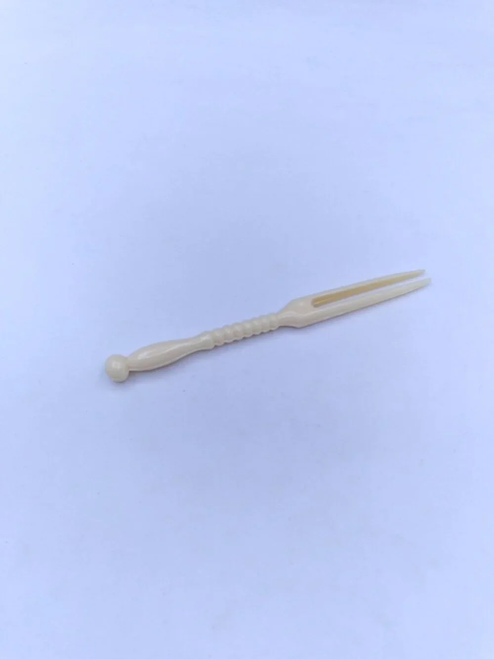 hors d'oeuvre fork tooth picks ivory tone and multicolored plastic vintage